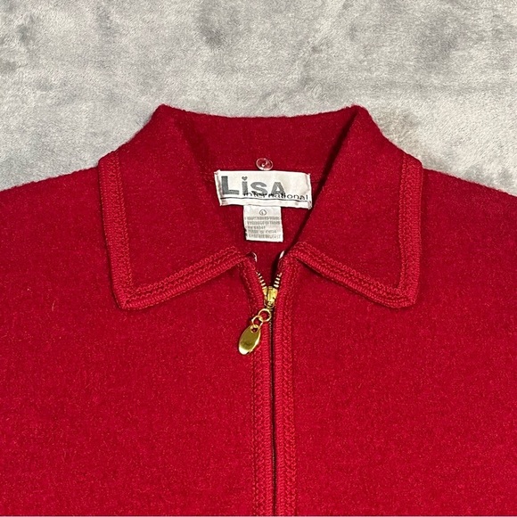 Lisa International Boiled Wool Red Vest Large Polar Bear Snowflake Embellished - Picture 12 of 16